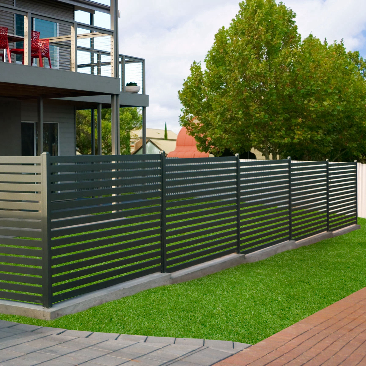 铝合金庭院围栏 灰色板条围栏（60立柱100板条）